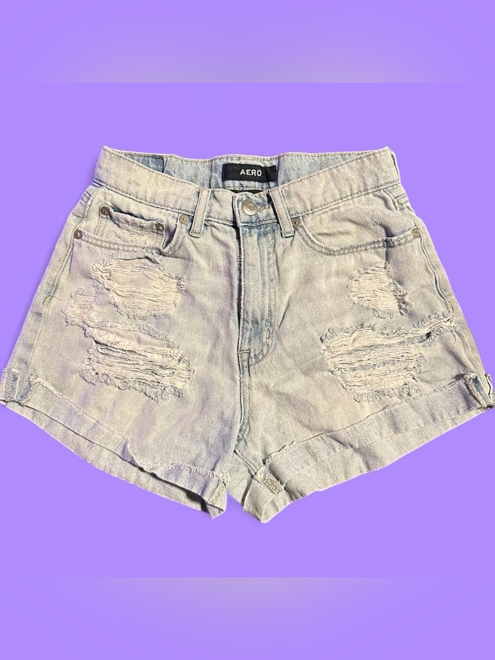 y2k destroyed distressed denim AERO high waisted mom shorts